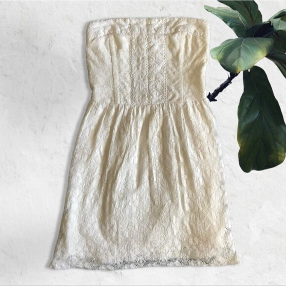 Abercrombie & Fitch Women's Off White Tessa Strapless Lace Dress Size Small - Picture 8 of 13